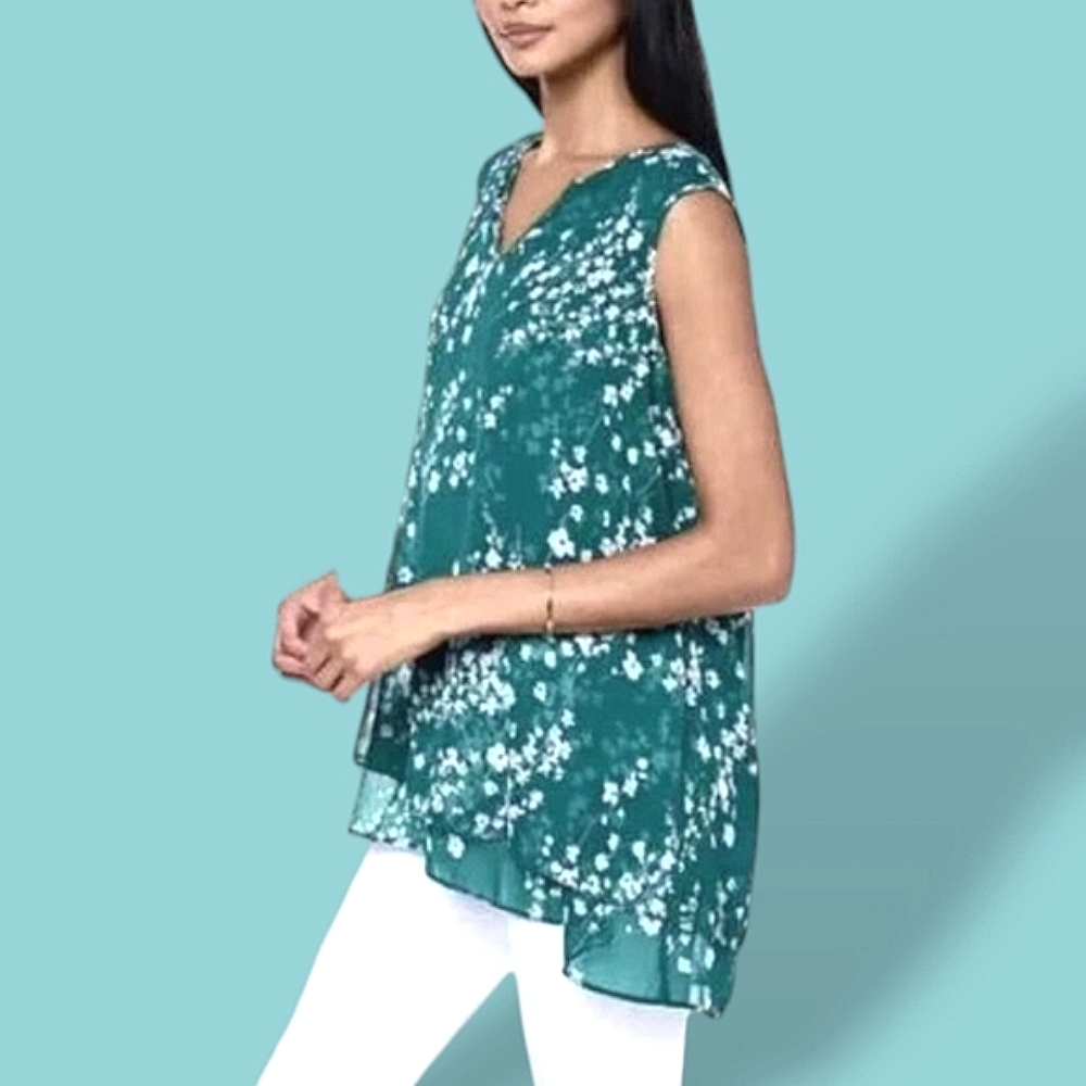 🍒Chic Floral SleevelessTunic Top in Teal